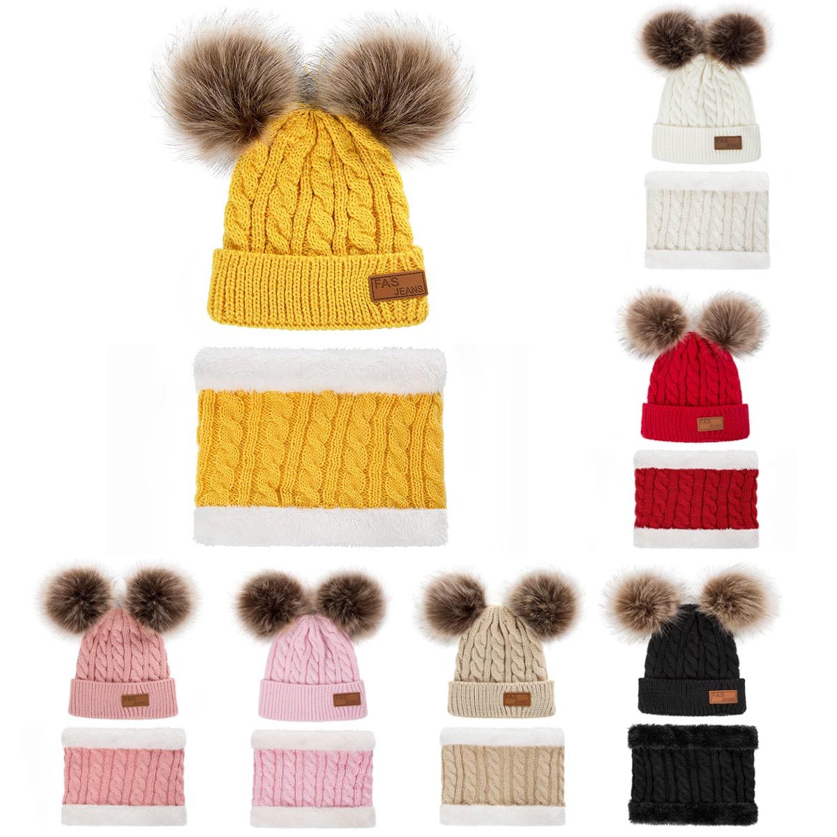 2 stk låve lue skjerf sett vinter varm baby lue strikket lue gutt jente luer skjerf vinter pluss fløyel tykk lue lue 0-3 år