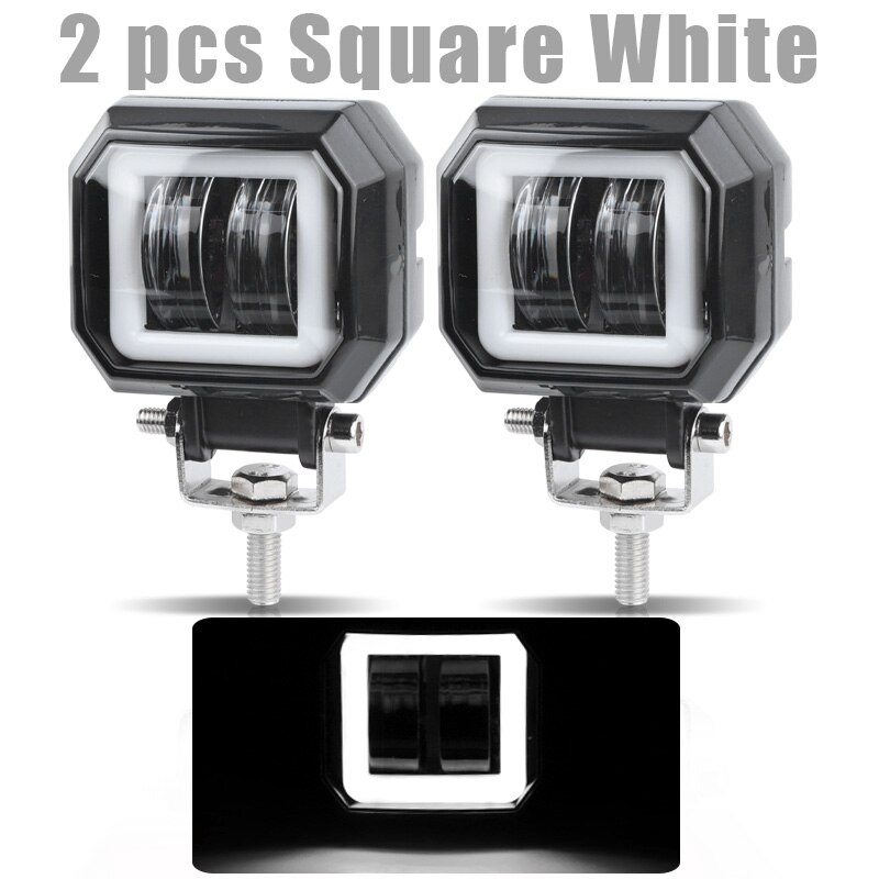 3 &quot; 7d led arbejdslys 20w kørelygter tågelygte kørelys hvid 6000k til biler motorcykel atv suv 12v 24v: 2 stk. firkantet hvid