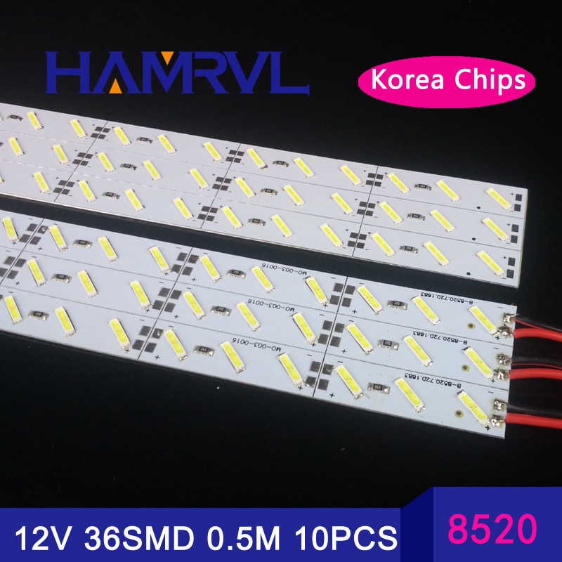 10 Pcs * 50 Cm 12 V Led Stijve Harde Strip Aluminium Bar Lichten Super Heldere Korea 8520SMD36 Smd 18 w/m Led Harde Stijve Strip