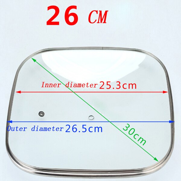 16-32cm køkkengrej forstærket firkantet glaslåg hærdet woklåg pyrex glas rundt kogepande låg med knop premium pande låg: 26cm