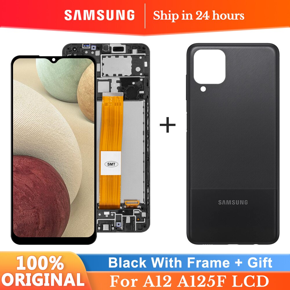 100% Originele 6.5 &#39;&#39;Display Voor Samsung Galaxy A12 Lcd A125F A125F/Ds Display Lcd Touch Screen Digitizer Vergadering vervanging: Black With Frame