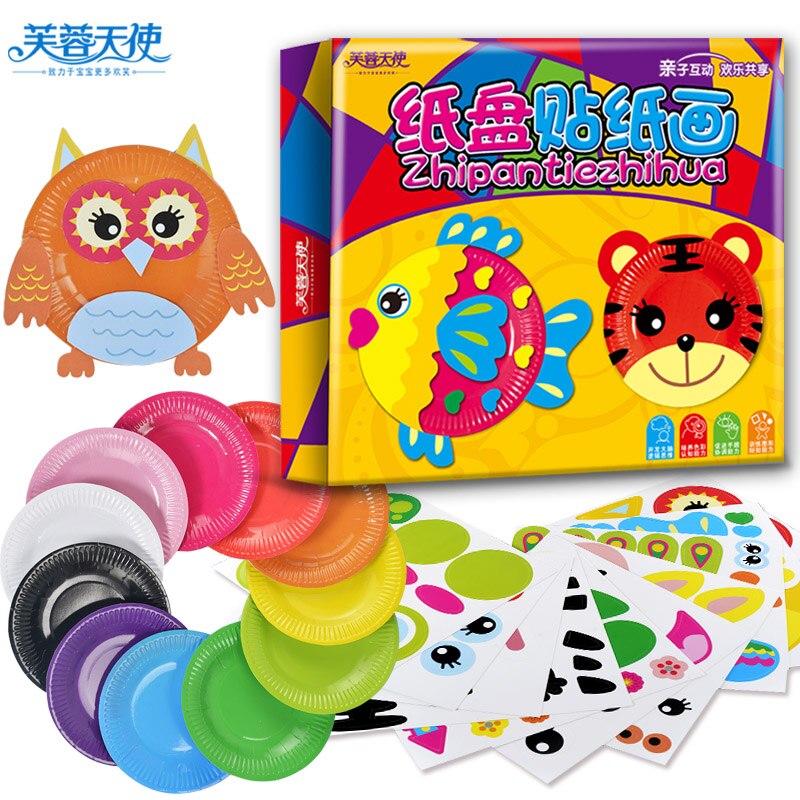 Candice Guo Creatieve Patroon Schilderen Papier Plaat Diy Baby Speelgoed Creat Draw Sticker Hand Werk Spel Cartoon Dier 10 stks/set