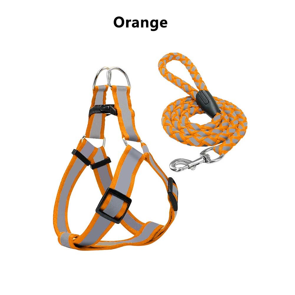 Store reflekterende små hunde halsbånd sele snor nylon reflekterende hundesele snor bly gå hund reb kæledyr kat hvalpe forsyninger: Orange / S