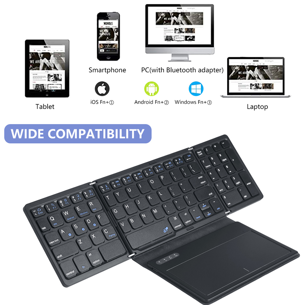 BOW Foladable Bluetooth Keyboard with Touchpad Pocket Folding Keyboard for Laptop Phone Tablet Wireless Rechargeable Keyboard