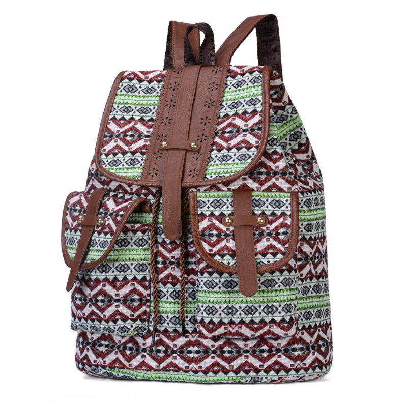 Mochila escolar Retro Bohemia para mujer, bolsa de lona con estampado de cordón, multifunción, novedad de