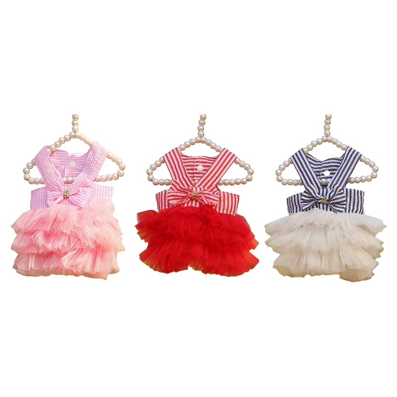 Gauze Skirt Summer Cool Dog Clothes Small Dog Clothing Pet Supplies Teddy Bichon Frise Striped Sling Dress