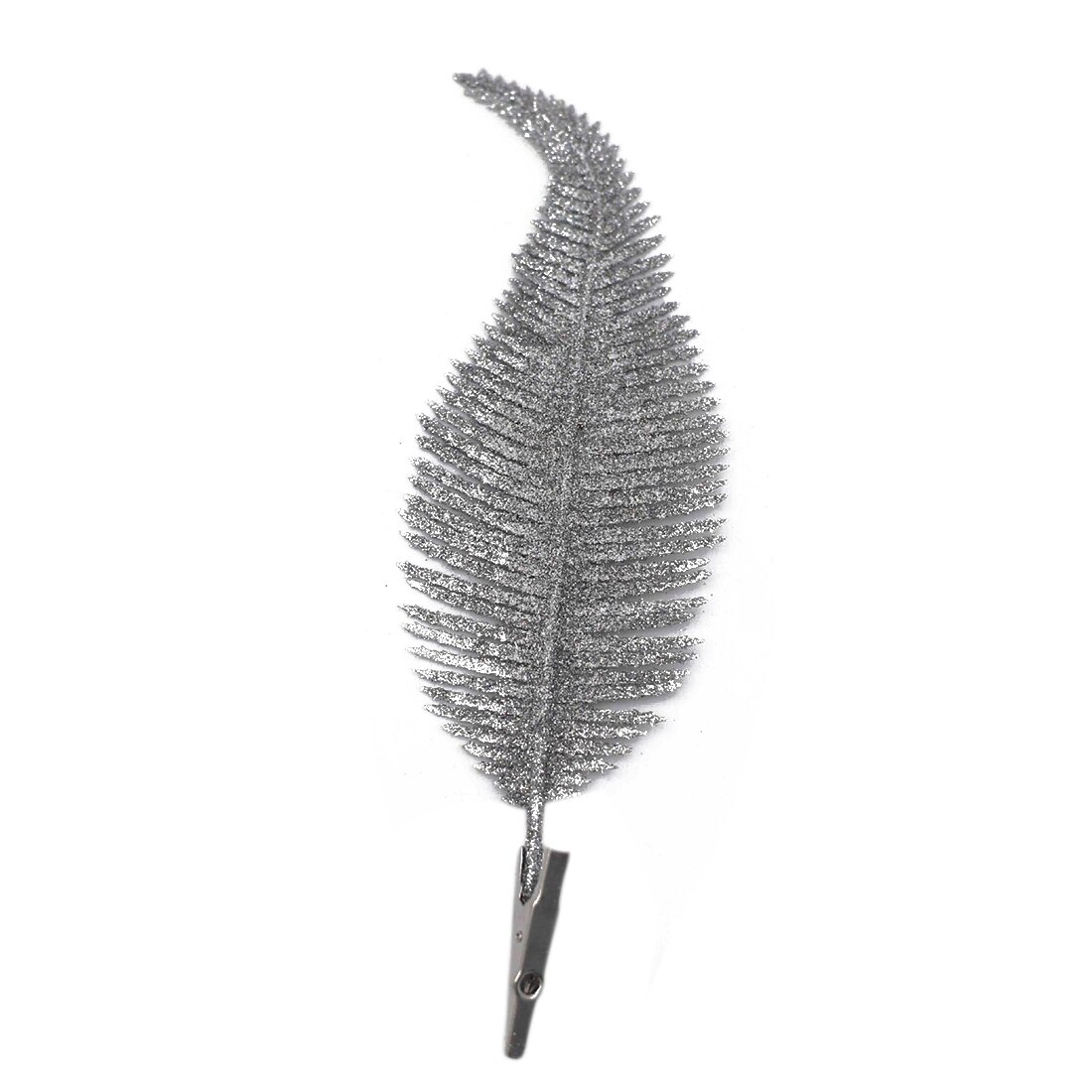 Simulatie Bloem Kerstboom Vaas Decoratie Clip Op Glittery Kerstballen Ornament Veer Bladeren Voor Home Office Decoraties: 1 Pcs Grey