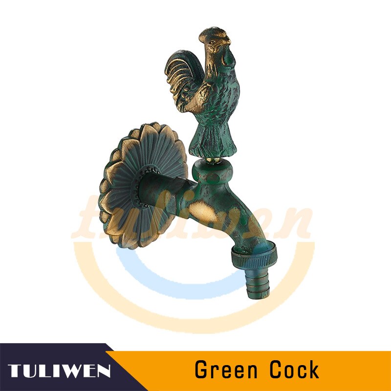 Decorative Antique Brass Garden Outdoor Faucet Cold Water Tap - With a Set of Brass Quick Connecter for 1/2&quot; Inches Hose: Dock-Green