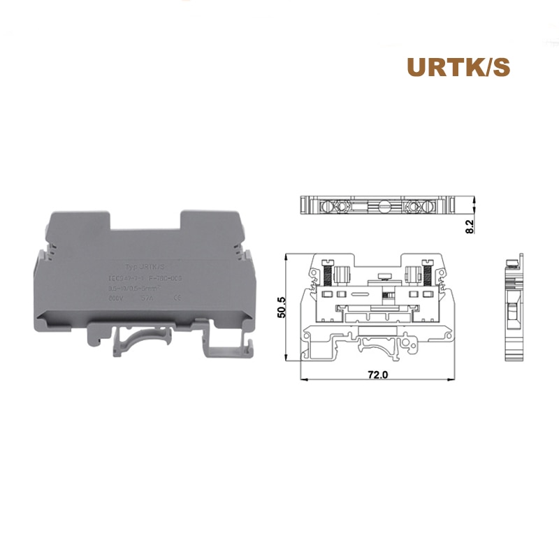 2Pcs Din Rail Current Test Screw Terminal Blocks URTK/S Connector Wire Electrical Terminal Blocks URTK6S Morsettiera 6mm²