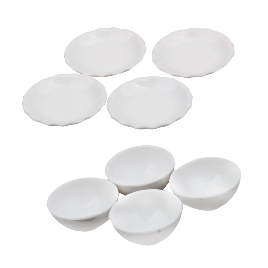 1/12 Casa di bambole In Miniatura Bianco Ciotole di Ceramica Piatti Piatto KitchenTableware Kit con Superficie Liscia