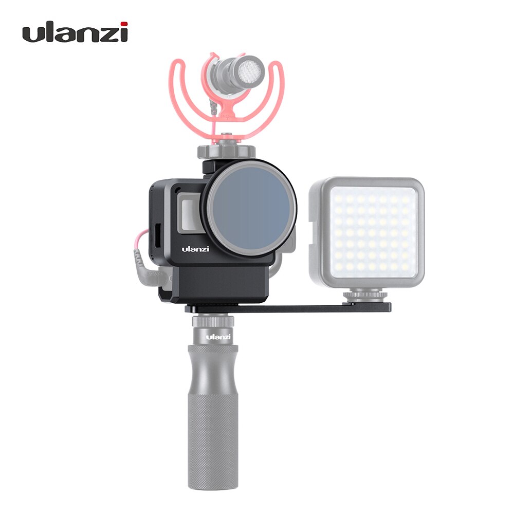 Ulanzi V2 Pro Cámara deportiva Cage Vlog caja de protección con 52mm filtro Mic adaptador para GoPro Hero 7 6 5 negro