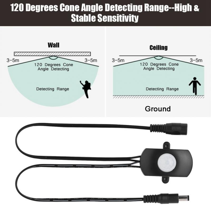 Dc 12-24V 5A Mini Verstelbare Auto Pir Infrarood Motion Sensor Detector Voor Led Light Strip Schakelaar Verlichting 5.5 Dc Plug