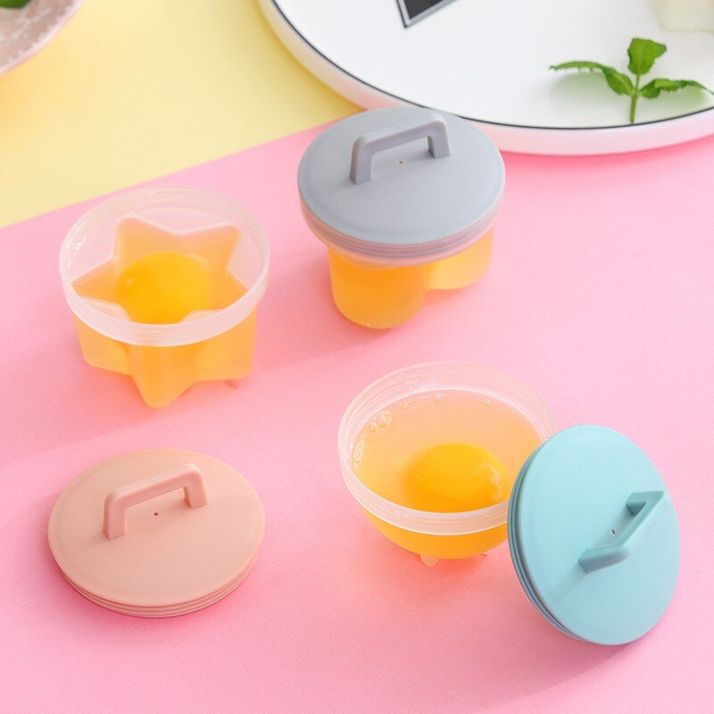 4PCS Practical Cute Egg Boiler Plastic Egg Poacher Set Kitchen Egg Cooker Tools Egg Mold Form with Lid Brush Pancake Maker