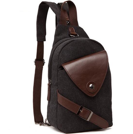 Multifunctionele Mannen Rugzak Rugzak Vintage Mode Mannen Borst Pakken Schoudertas Ontworpen Canvas Leisure Solid: Black