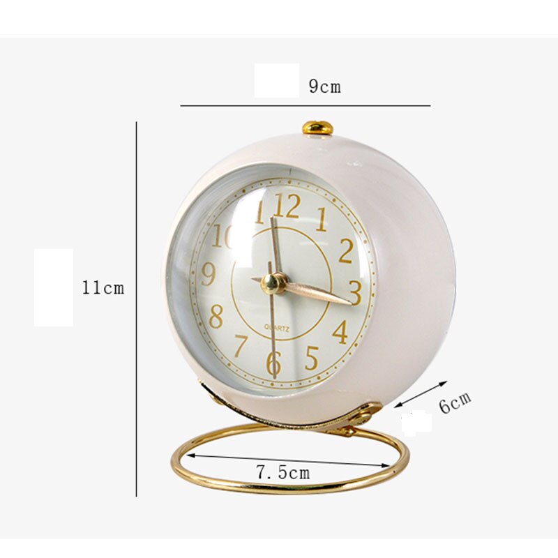 Europe Table Clock Metal Glass Alarm Clock Cute Mini Desk Watch with LUMINOVA Night Light Home Living Room Decoration