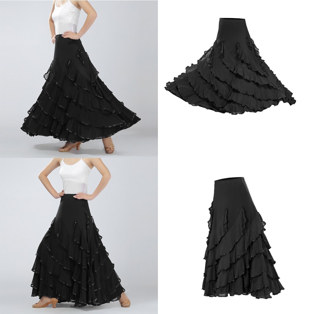 Long Skirt Big Swing Modern Standard Dance Costume for Lady Ballroom Flamenco