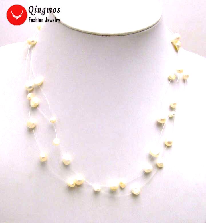 Qingmos Pearl Necklace for Women - 6-7mm Round Freshwater Pearls - 8 to 20 Strands - 18-20 Inch Length: White 3 strands
