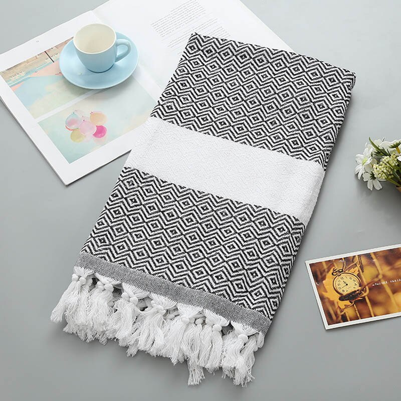 Turkish Tassel Bath Towel for Women Adult Beach Towels Summer Shawl Sunscreen Tassel Tapestry 100x180cm Bath Towel Towel: black rhombus