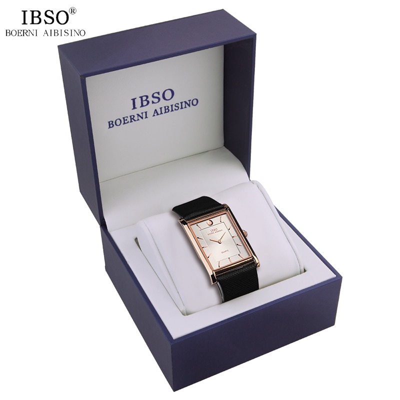 Ibso retângulo relógio masculino 7mm couro relógio de pulso quartzo luxo negócios relógios dropshipping