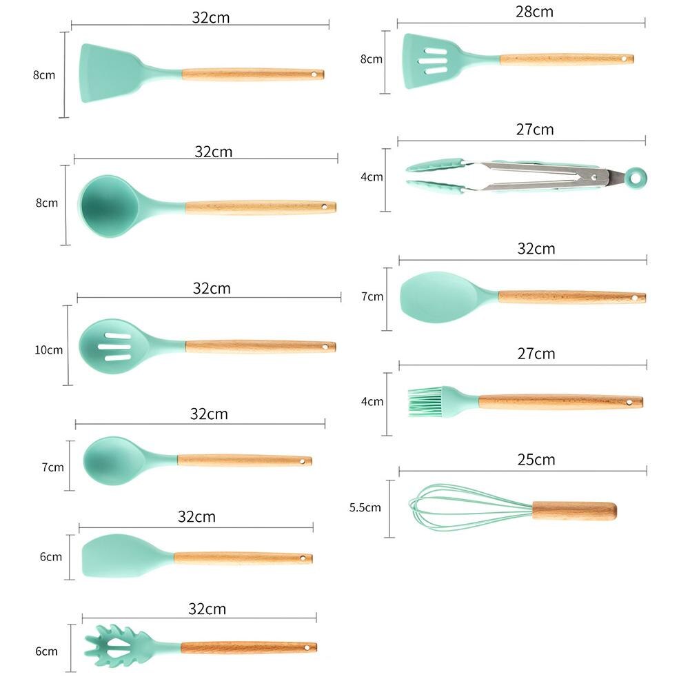 Silicone 12pcs Kitchenware Cooking Utensils Good Toughness High Temperature Resistance Non-stick Kitchen with Storage Box: C