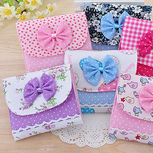 Bowknot Sanitary Towel Napkin Pad Purse Holder Case Easy Bag Lady Girl Organizer