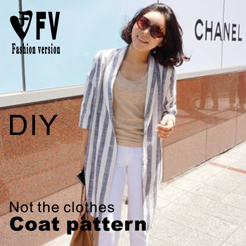 Suit collar women's mid-length linen coat pattern 1:1 garment sewing drawing BWT-34