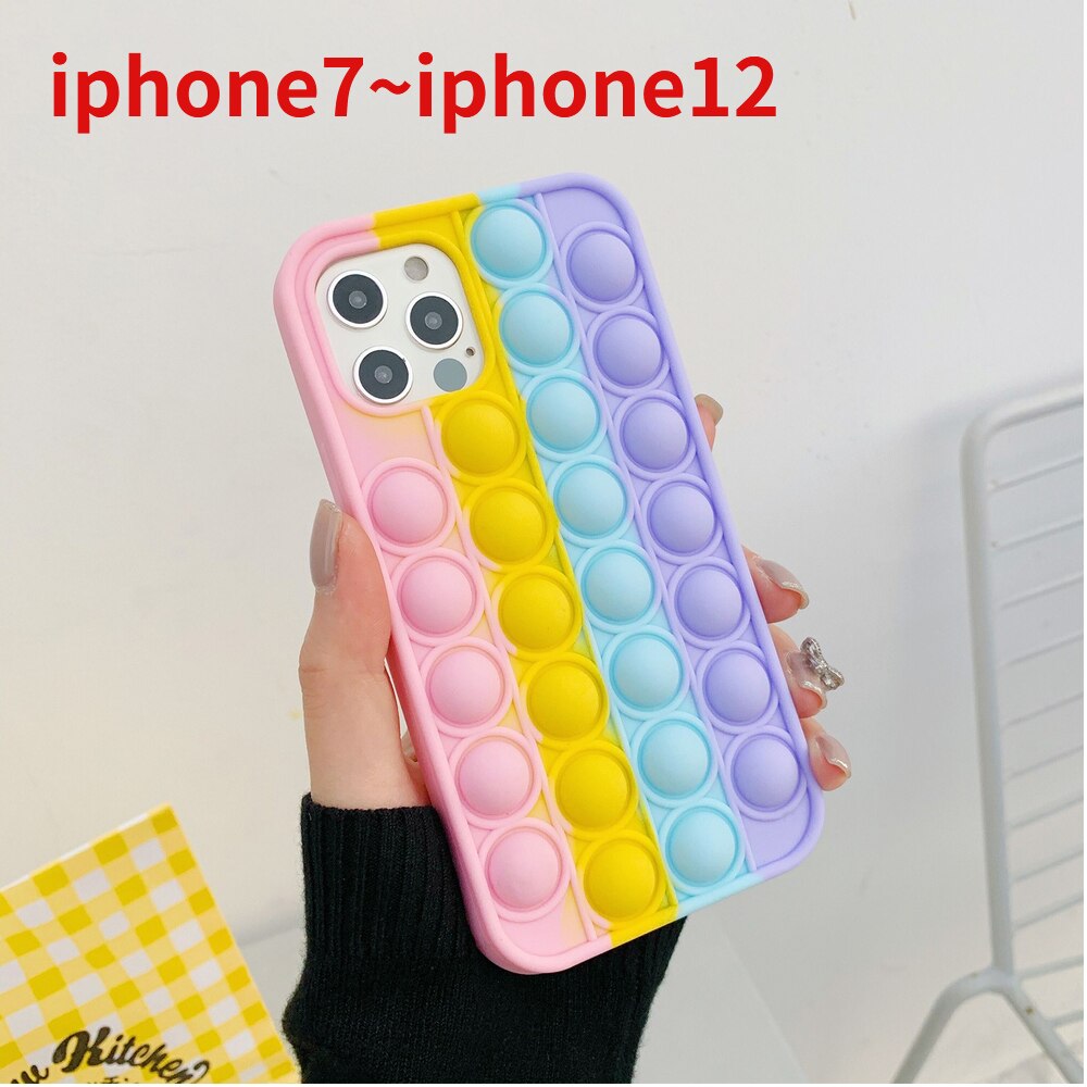 Pops Fidget Reliver Stress Toys Rainbow Phone Case For Iphone 12 11 Pro Max 7 8 Plus Push Bubble Fidget Antistress Toys Cover