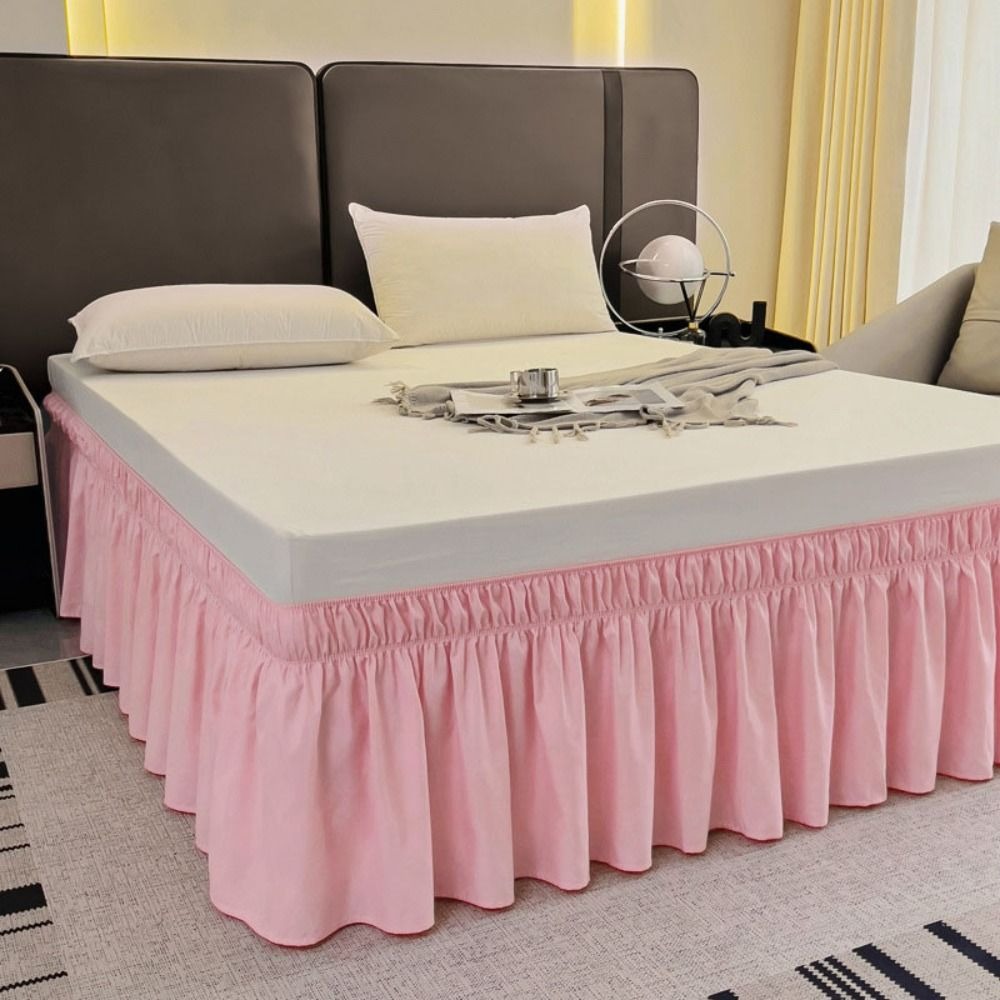 Household Wrap Around Style Bed Skirt Ruffles Solid Color Bed Dust Cover Elastic Fade Resistant Bed Protector Bedroom