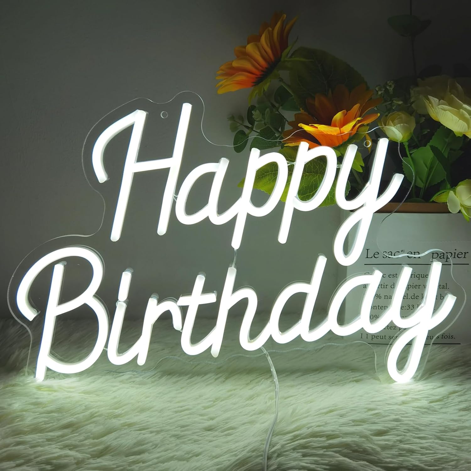 Fondo neón Feliz Cumpleaños LED Luz de letrero luminoso para decoración de: BLANCO