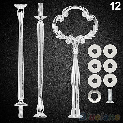 1 set tårtfatstativ multistyle 2/3- vånings tallrikhandtag passande hårdvara stavverktyg tårtfatställ bröllopstårta: Silverblomma