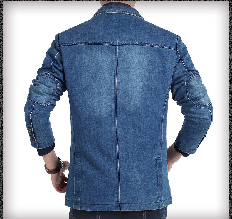 NIAN Jeep Men's Denim Casual Blazer Men Cotton Vintage Suit Jacket Male Blue Coat Denim Jacket Plus Size Jeans Blazers: light blue / L