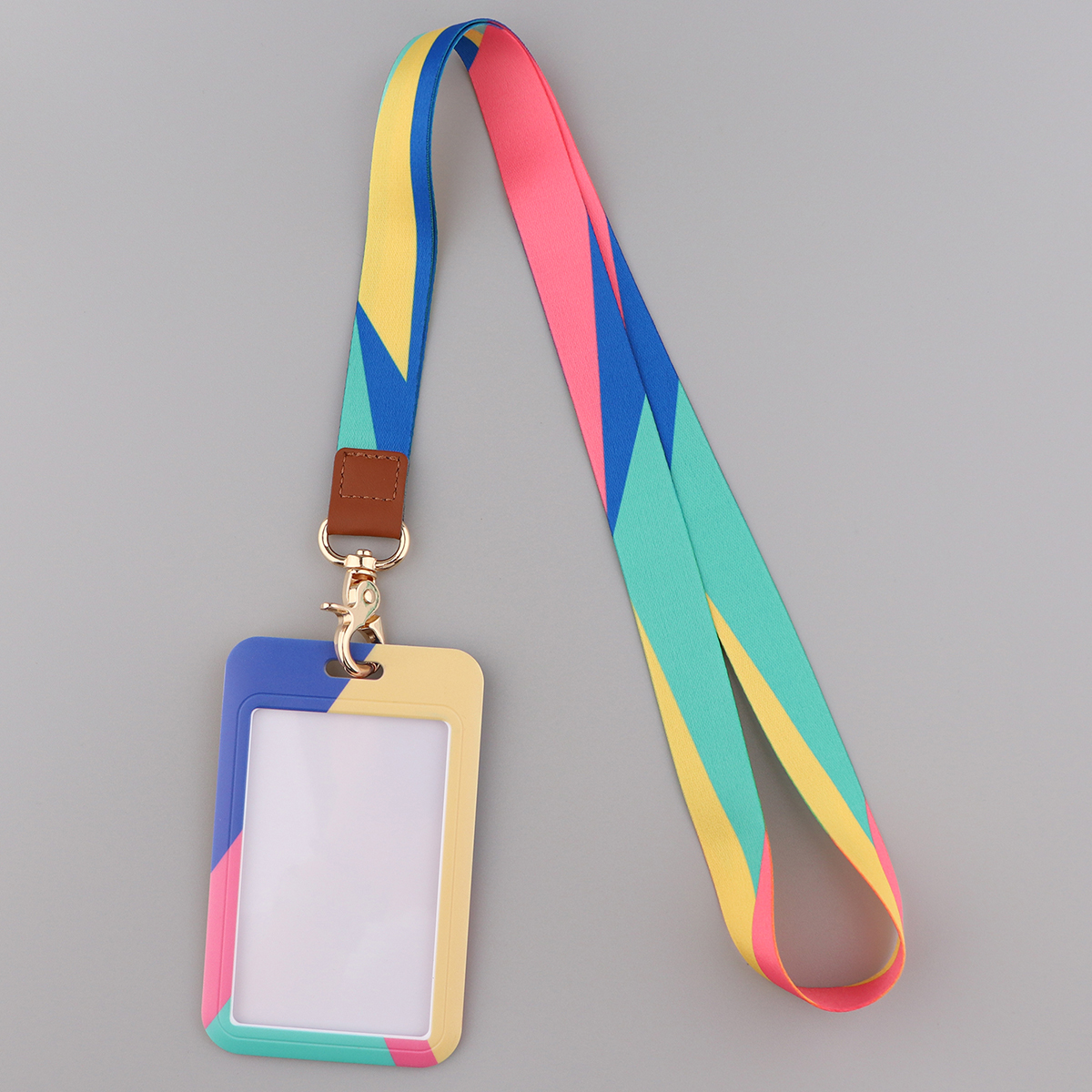 Ransitute R2809 DIY patrón minimalista Patchwork titular de la tarjeta de identificación titular de la tarjeta de autobús cordón de la tarjeta del personal para llaves teléfono DIY cuerda para colgar