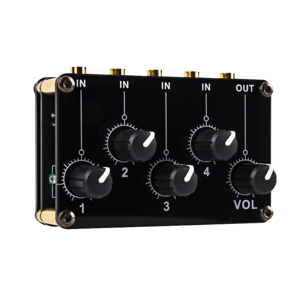 Mini 4 Channel Stereo Line Mixer 4in1out for Live Studio Recording Portable Passive Analog Audio Sound Mixing Console Low Noise