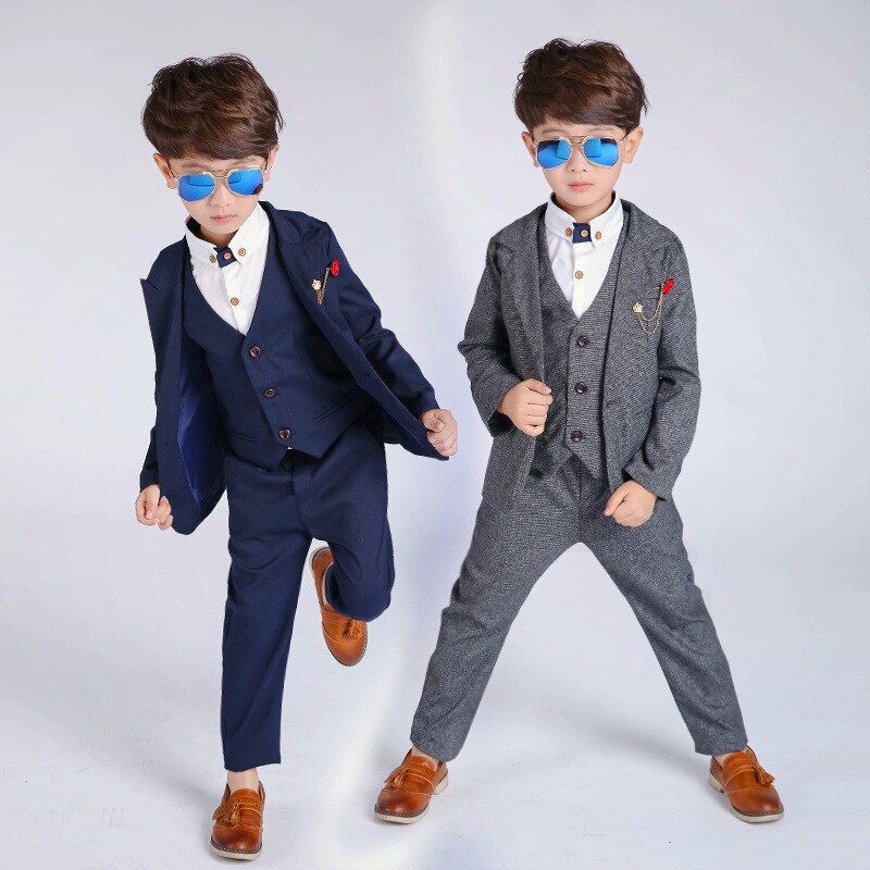 Mærke drenge formelle jakkesæt bryllupsfest smoking blazer vest bukser 3 stk sæt gentleman børn blazer børn performance tøj  f005