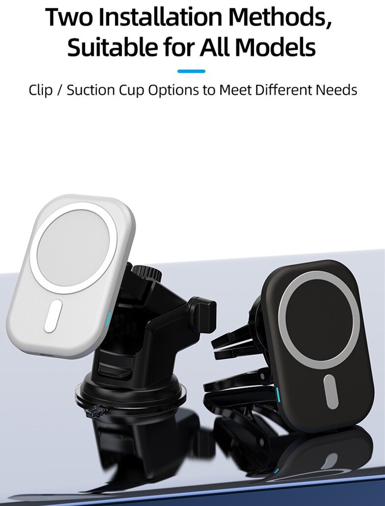15W Magnetische Auto Draadloze Oplader Houder Voor Iphone 12 Mini Pro Max Snelle Opladen Draadloze Oplader Auto Draagbare Oplader telefoon: White / Clip and Suction cup