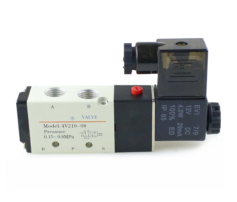 Heschen Elektrische pneumatische 5 magneetventiel 4V210-08, PT1/4 '' poort, DC24V spoel, Enkele spoel Pilot-aangedreven elektrische, 2 posities 5 manier, spruitstuk Base demper Quick Fittings Set