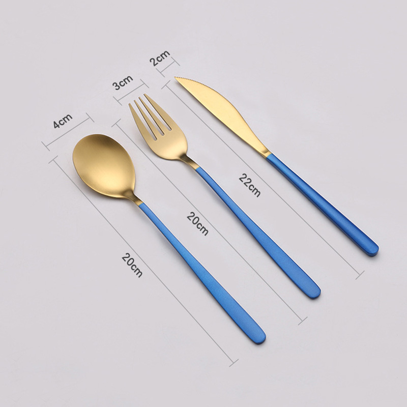3 pcs Blauw Goud Servies Rvs Servies Lepel Vork Mes voor Voedsel Foto Studio Fotografie Achtergrond Accessoire