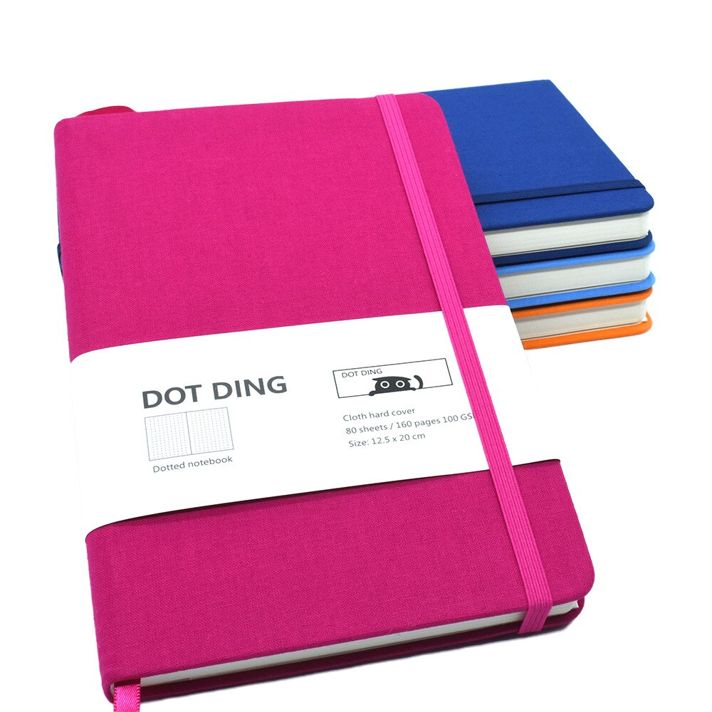 A5 Dot Notebook Spots Matrix Linen Cover with Bookmarks Blank Diary Book Dotted Line Bullet Page Thick Note Book