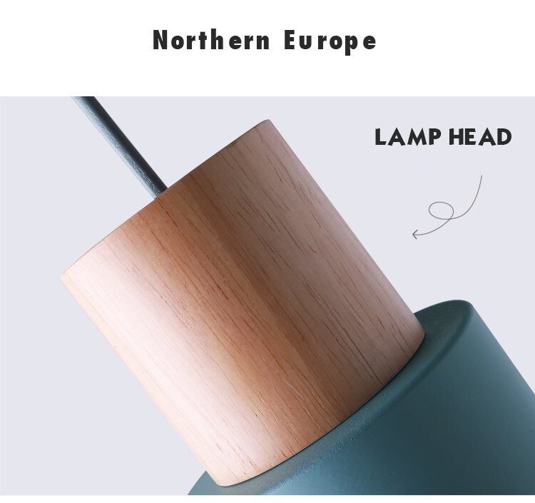 Nordisk stil tre pendel moderne belysning svart pendel fargerik aluminiumsarmatur kjøkkenlampe restaurant lys