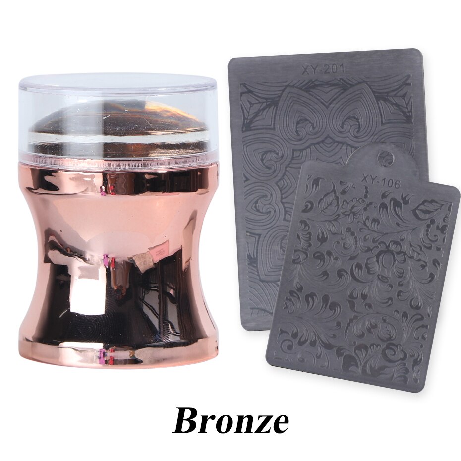 3 stücke Dual-beendet Nagel Stempel einstellen Silikon Stempel Schaber Blume aufbringen Kunst Nagellack Vorlagen Transfer Werkzeuge JI1836-1: 1033 Bronze-