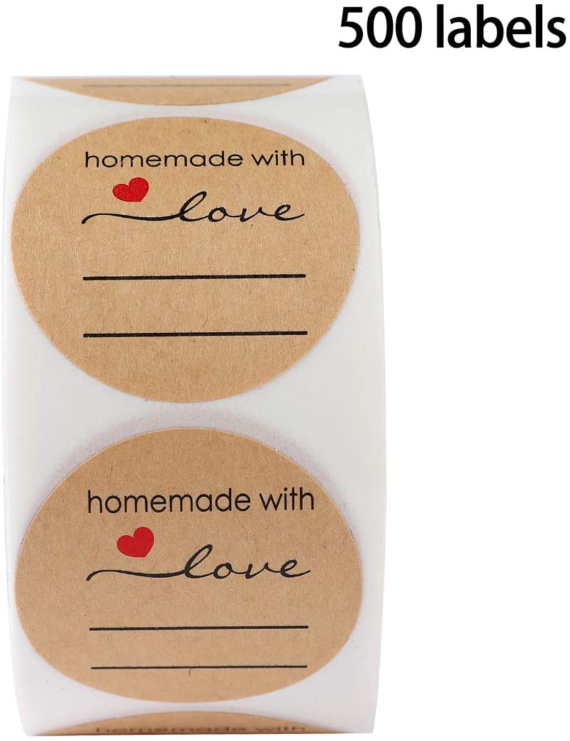 Handmade with Love Sticker 1.5 Self-Adhesive Round Sticker Labels with Lines for Candle Making Bakeries Bake Sales Weddings