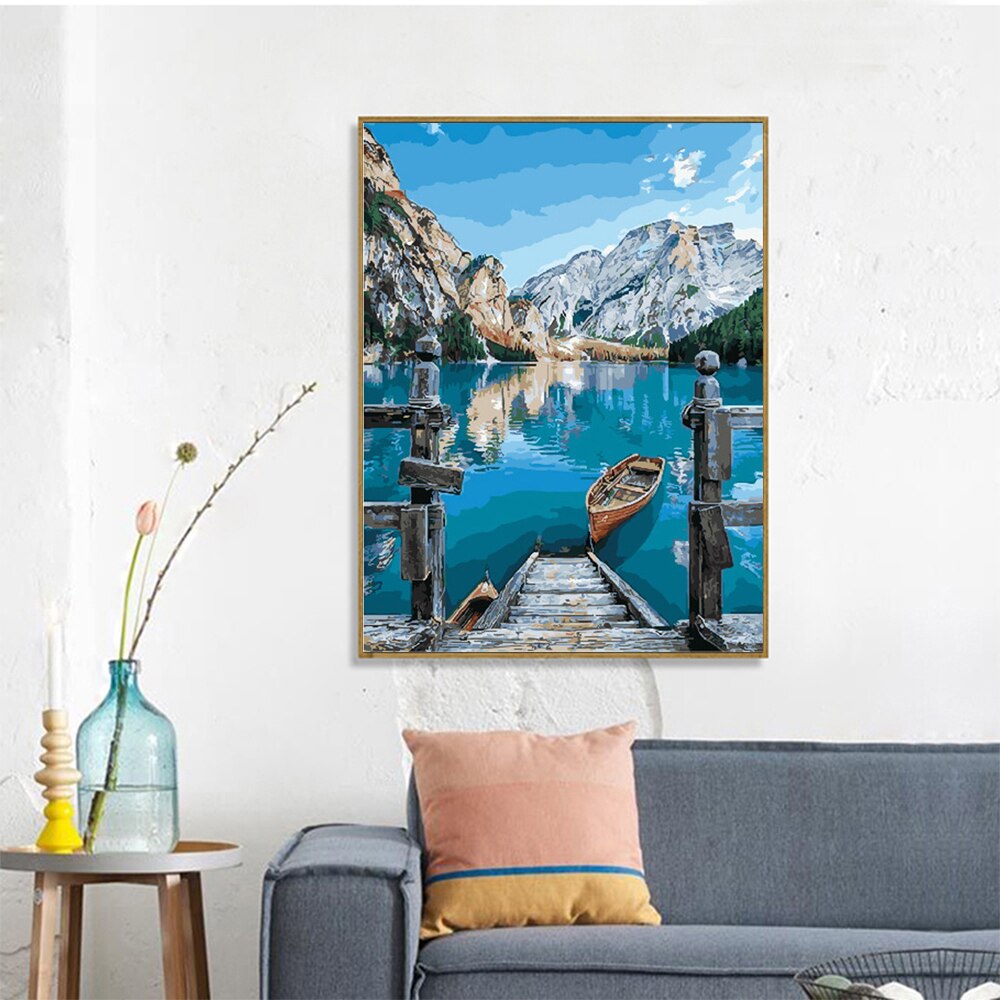 HUACAN Painting By Numbers Lake Scenery Drawing On Canvas HandPainted Picture By Number Mountain Landscape Kits Home Decor