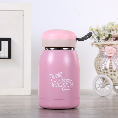 Novo 304 Isolamento A Vácuo Copo Dos Desenhos Animados Student Crianças Barriga Copo Isolamento Xícara de Água com o Levantamento Mina de Aço Inoxidável do Fio: Cat paw pink