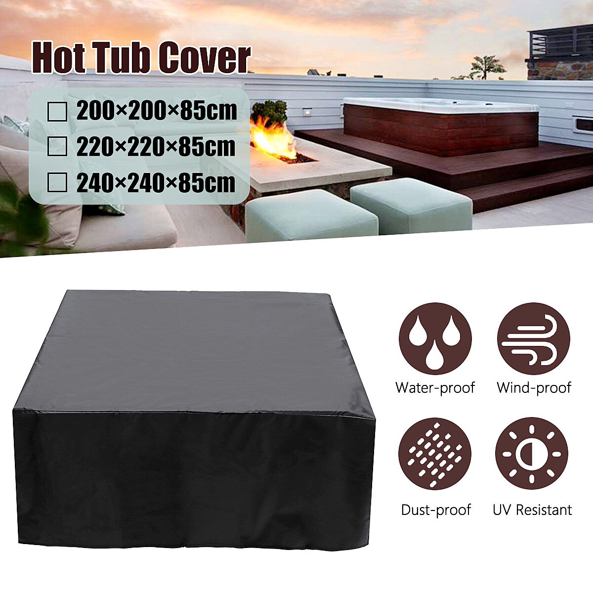 Universele Vierkante Home Tub Spa Jacuzzi Stofkap Cap Uv Proof All-Weather Hotspring Sneeuw Regen Cover bad Accessoires