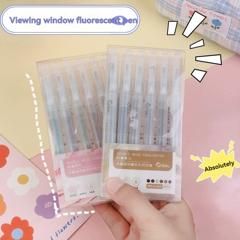 6 farver/sæt unik dobbeltspids overstregningstusch pastelfarve midtlinjemarkører markør skoleartikler