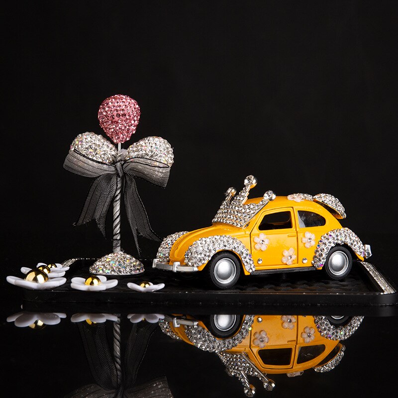 Luxus Diamant Jahrgang Auto Dekoration Zubehör Rosa einstellen Diamant Auto Modell Center Konsole Aromatherapie Ornament Bling: Gelb 3Stck einstellen
