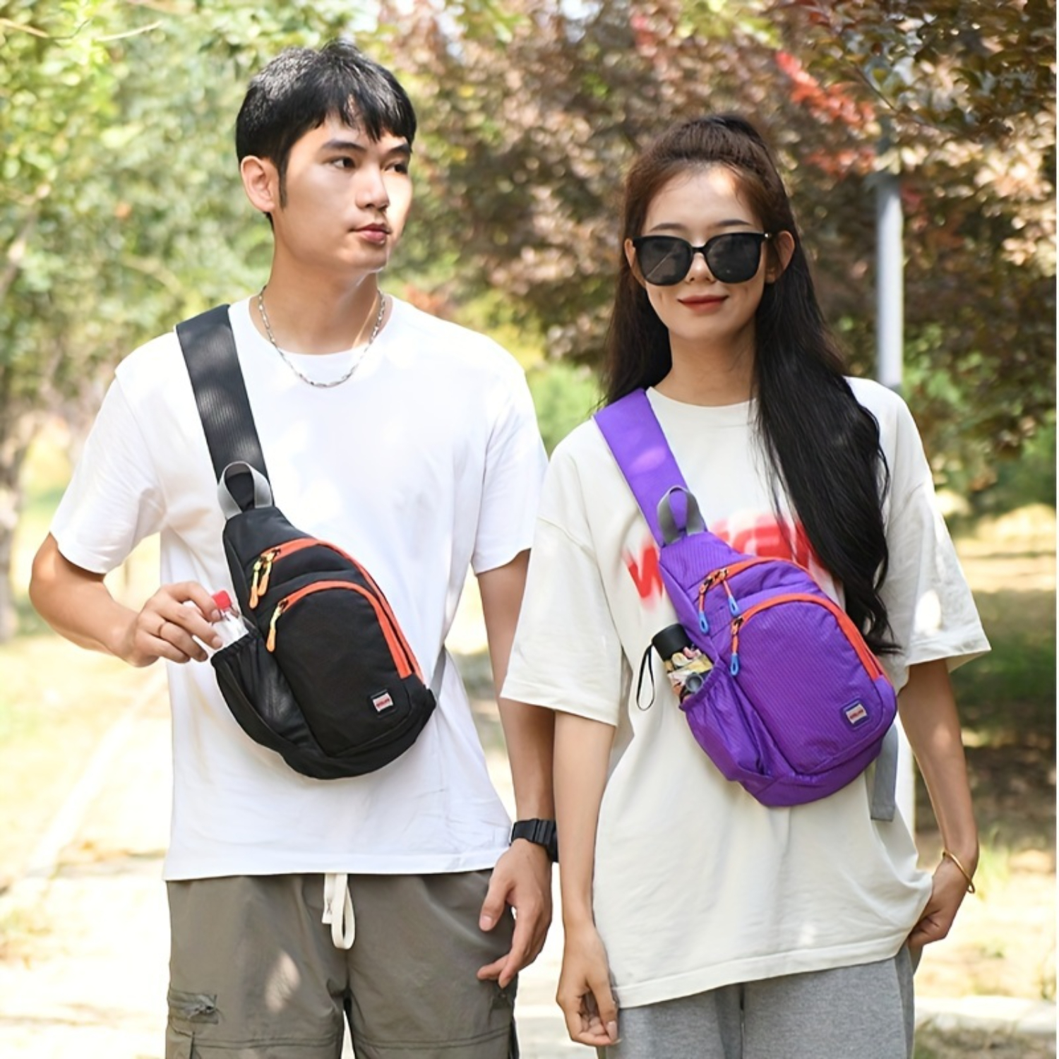 Outdoor Sports Trendy Waterproof Nylon Fanny Pack with Side Pocket and Zipper Sling Bag