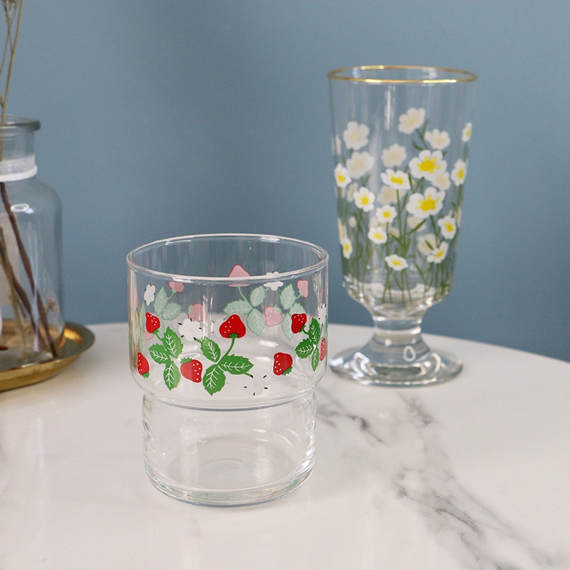 Retro 280 Printing Milkshake Coffee Cup Multi-Purpose Glass Double Strawberry Wine Family Drinkware Taste Wine Glass