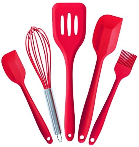 FDA Approved Silicone Cooking Tools Silicone Kitchen Utensils Set (5 Piece) in Hygienic Solid Coating