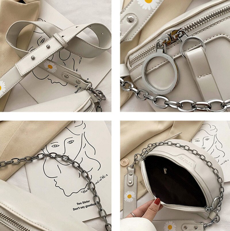 Women's Belt Bag Little Daisy PU Leather Chain Sum Per Band Fanny Pack Bananka Satchel Belly Band Waist Bag